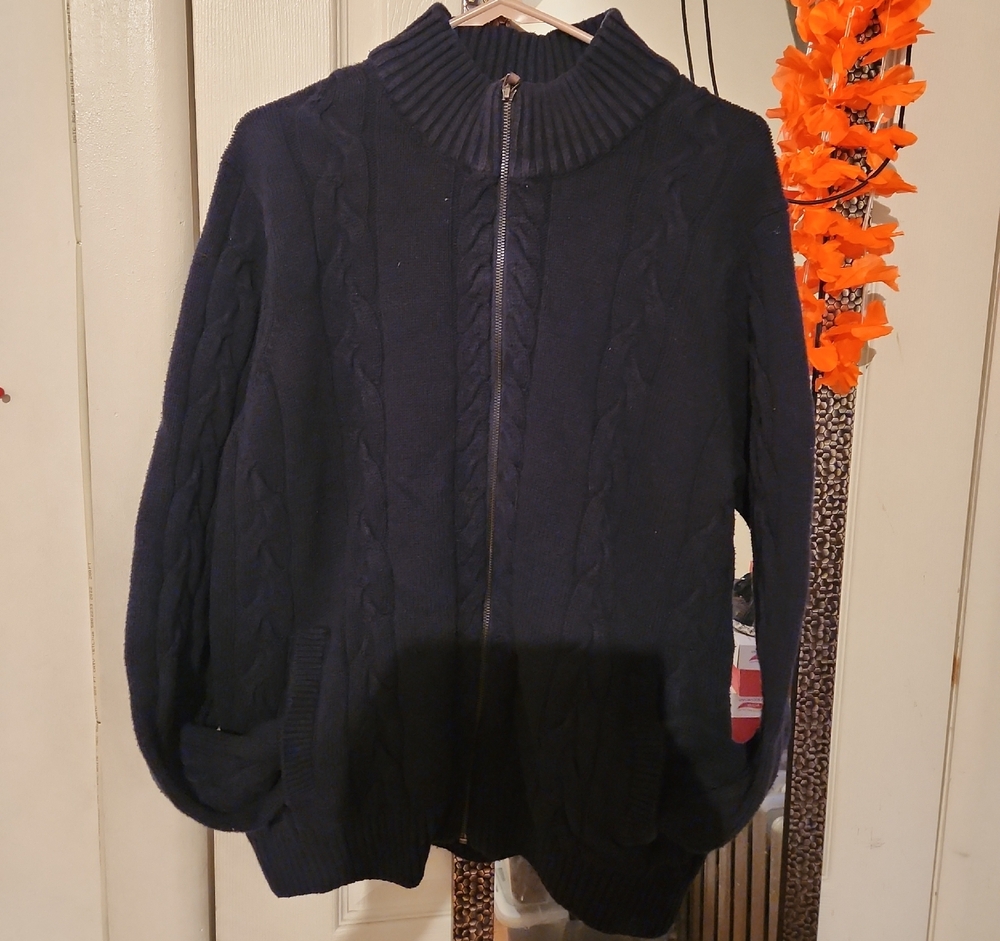 Marled Men's Dark Blue Cable Knit Zip-Up Sweater